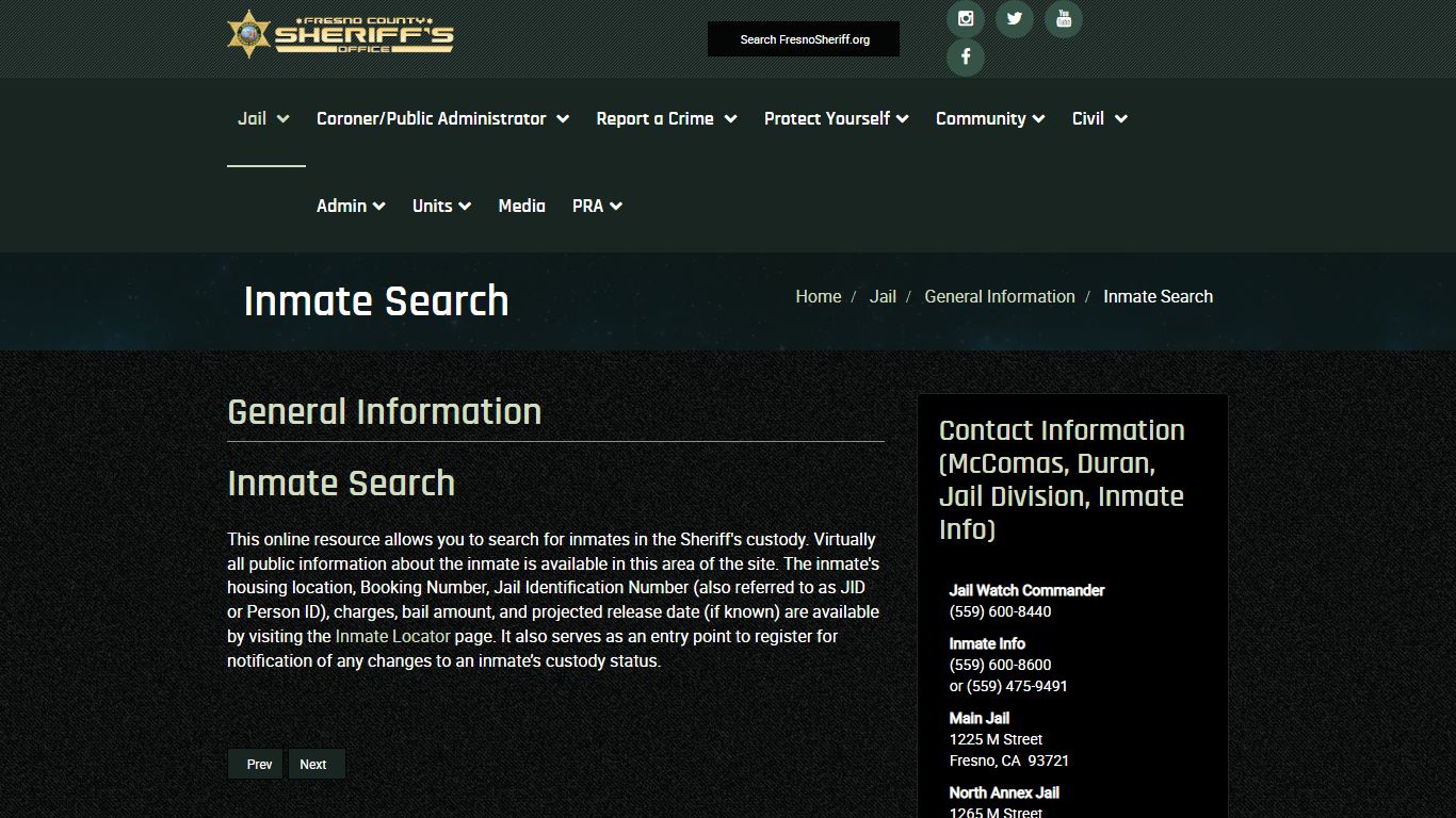 The Fresno County Sheriff-Coroner's Office - Inmate Search